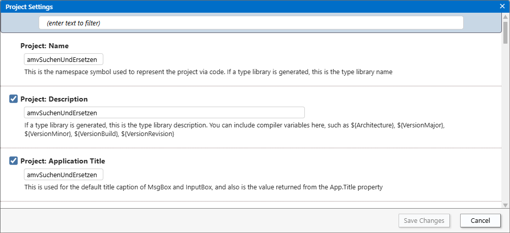 Einstellen von Name, Description und Application Title