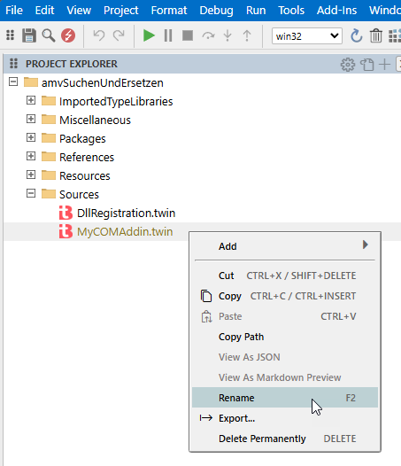 Umbenennen der Code-Datei