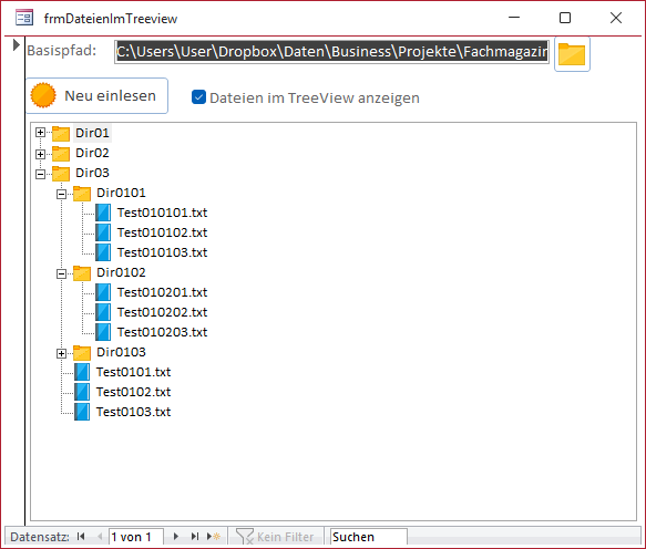 TreeView-Steuerelement mit den Einträgen, mit denen wir arbeiten wollen