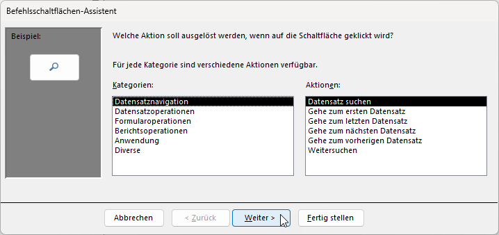 Der eingebaute Schaltflächen-Wizard von Access