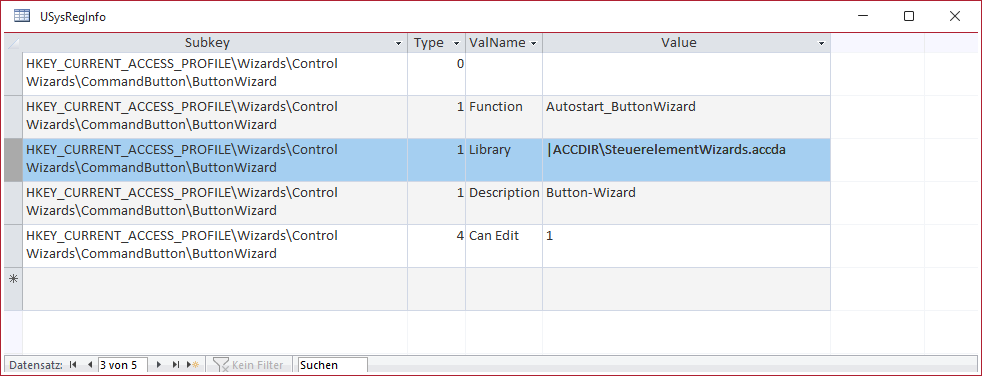 Die Tabelle USysRegInfo mit den Daten für einen Button-Wizard