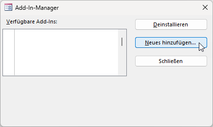 Der jungfräuliche Add-In-Manager