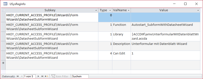 Die Tabelle USysRegInfo