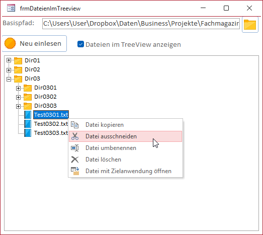 Kontextmenü für Dateien