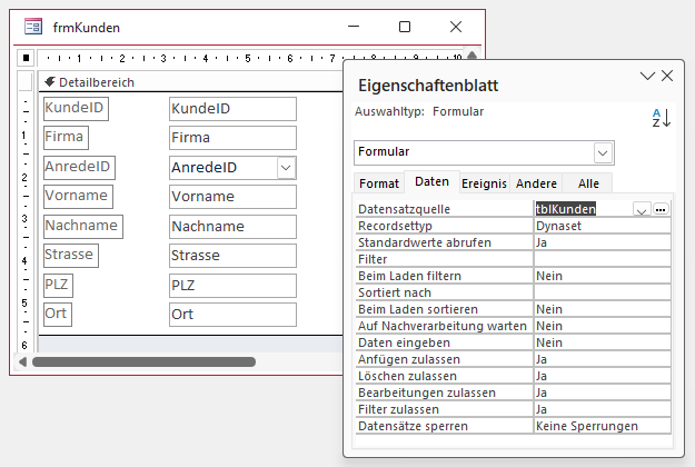 Ausstatten des Formulars mit gebundenen Steuerelementen