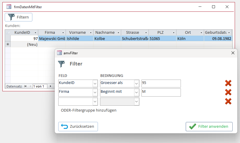 Zwei UND-verknüpfte Bedingungen - nur noch ein Datensatz erfüllt beide Kriterien