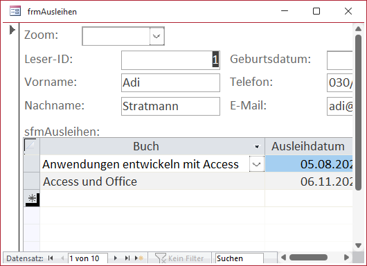 Unschöne Artefakte in der Datenblattansicht von Unterformularen