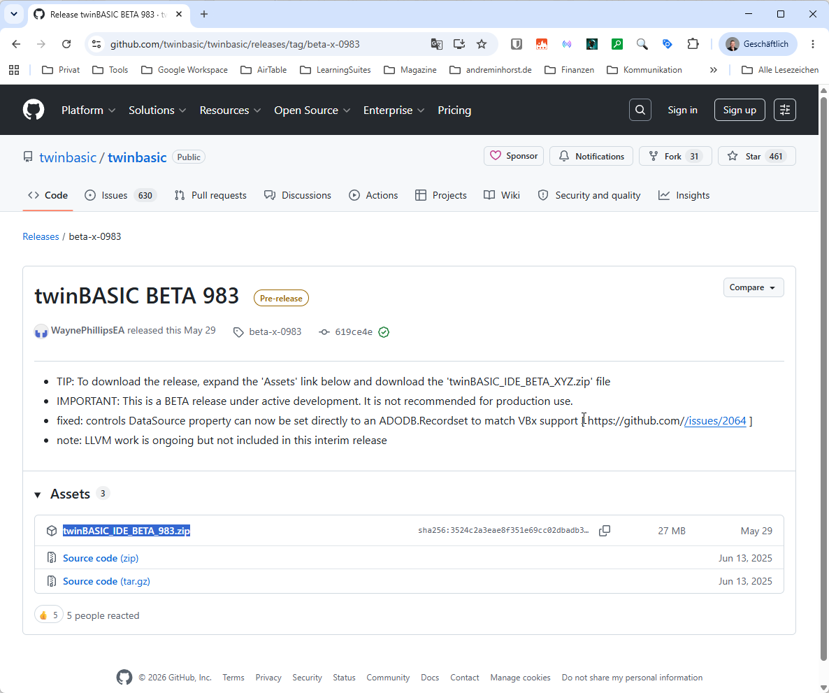 Herunterladen der aktuellen twinBASIC-Version