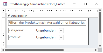 Die beiden Kombinationsfelder im Entwurf - oben die Kategorie, darunter das Produkt