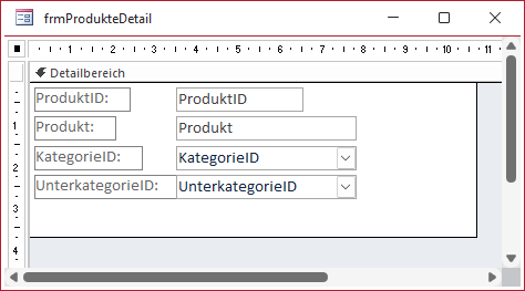 Der Entwurf des Formulars frmProdukteDetail