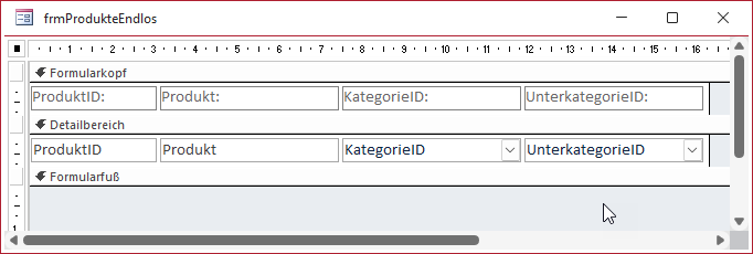 Entwurf des Formulars in der Endlosansicht