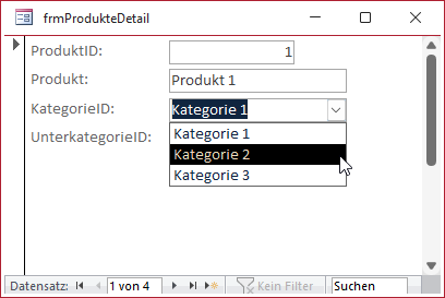 Auswahl einer Kategorie im Feld cboKategorieID