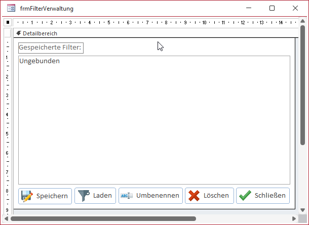 Entwurf des Formulars zum Verwalten der Filter