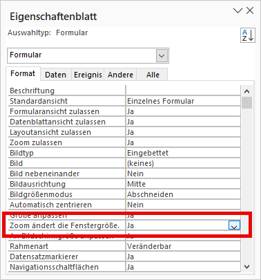 Anpassen der Fenstergröße beim Zoomen aktivieren