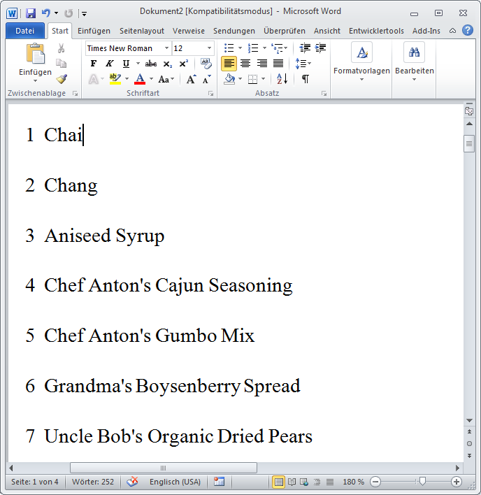 Per VBA eingetragene Absätze