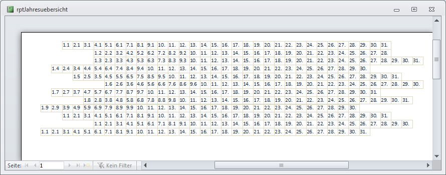 Anzeige der Tage der Monate