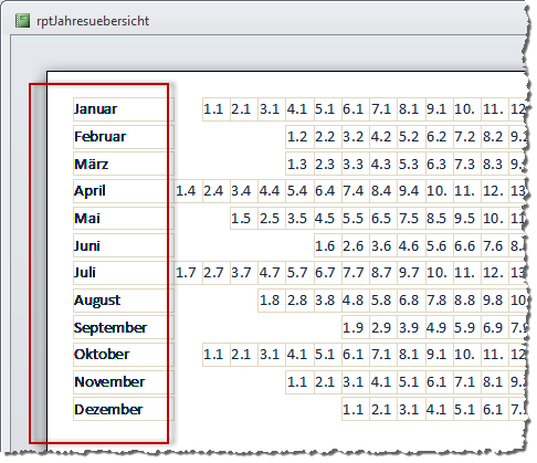 Jahresübersicht mit Monatsnamen