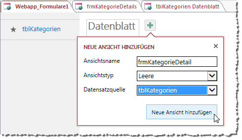Anlegen einer neuen Ansicht über das übersichtsformular
