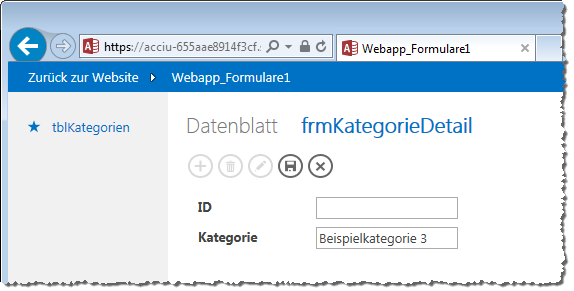 Neu erstelltes Formular im Webbrowser