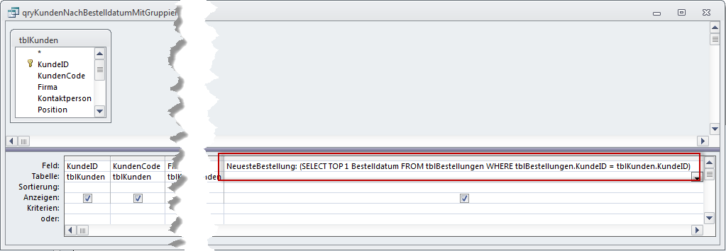 Abfrage mit Unterabfrage