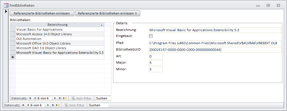 Formular mit ausführlichen Bezeichnungen der Bibliotheken