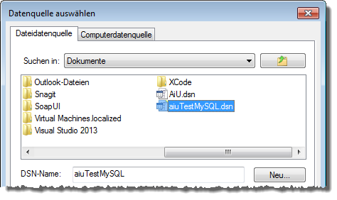 Die neu angelegte Dateidatenquelle