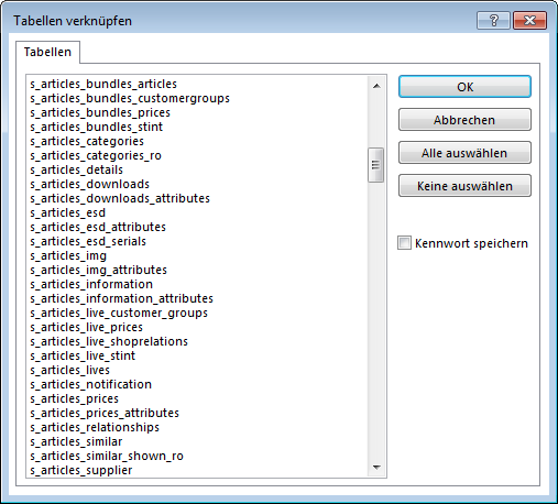 Auswahl der zu verknüpfenden Tabellen