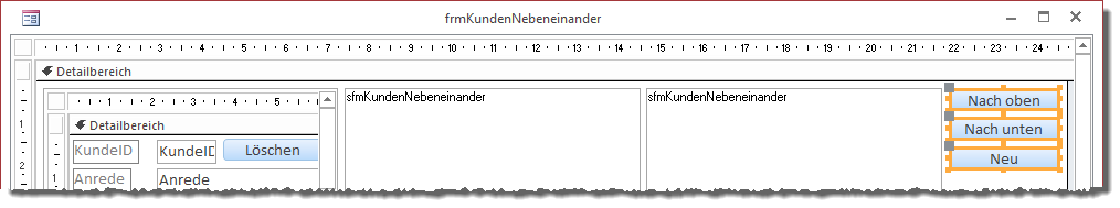 Schaltflächen zum Blättern nach oben und unten und zum Anlegen eines neuen Datensatzes