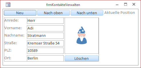 Erster Test des Unterformulars im Hauptformular