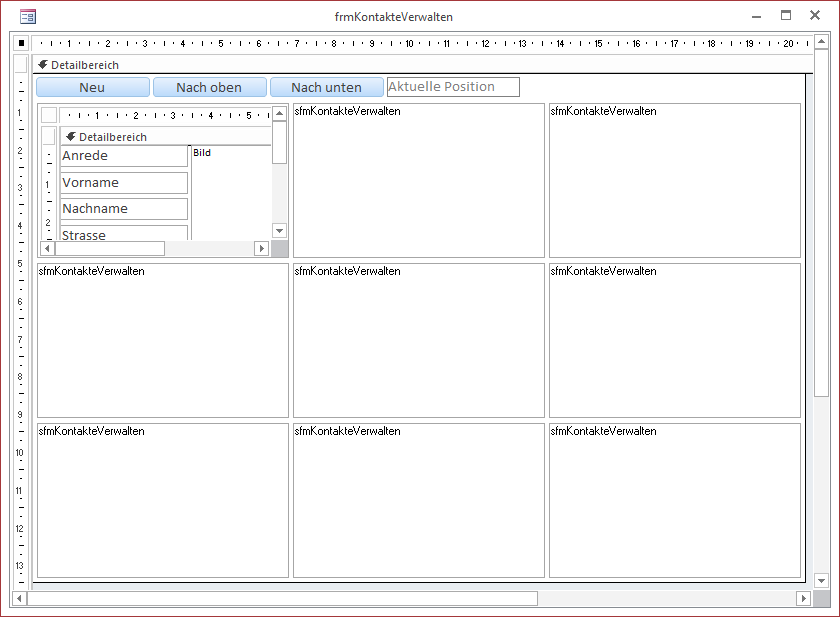 Fertig angeordnete Unterformulare