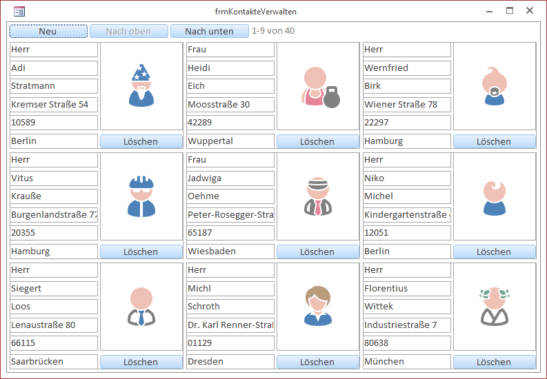 Formular mit gefüllten Unterformularen