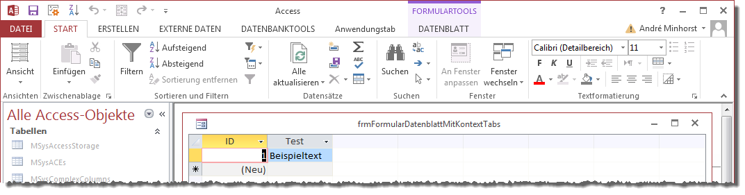 Eingebaute kontextabhängige Ribbon-Tabs