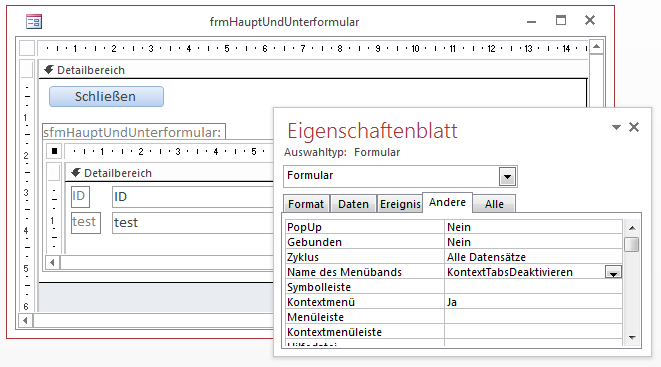 Ribbon für das Unterformular festlegen