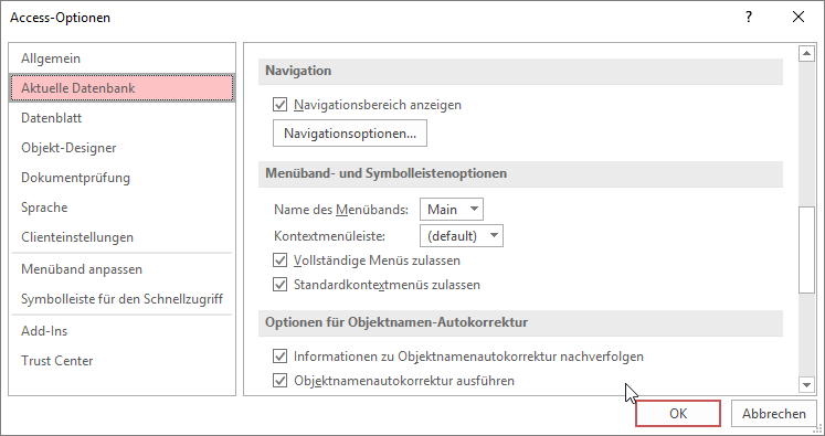 Option, um das Anwendungsribbon einzustellen
