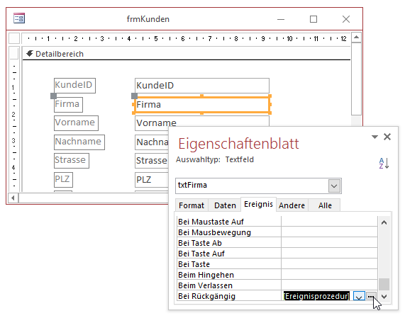 Anlegen des Undo-Ereignisses für ein Textfeld