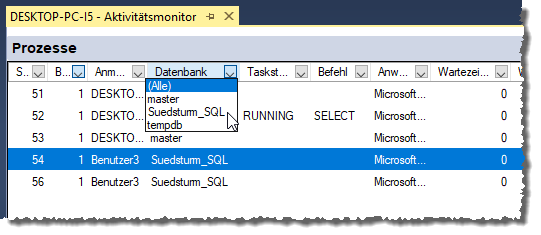 Aufrufen eines der Spaltenfilter