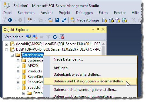 Start der Wiederherstellung einer Datenbank