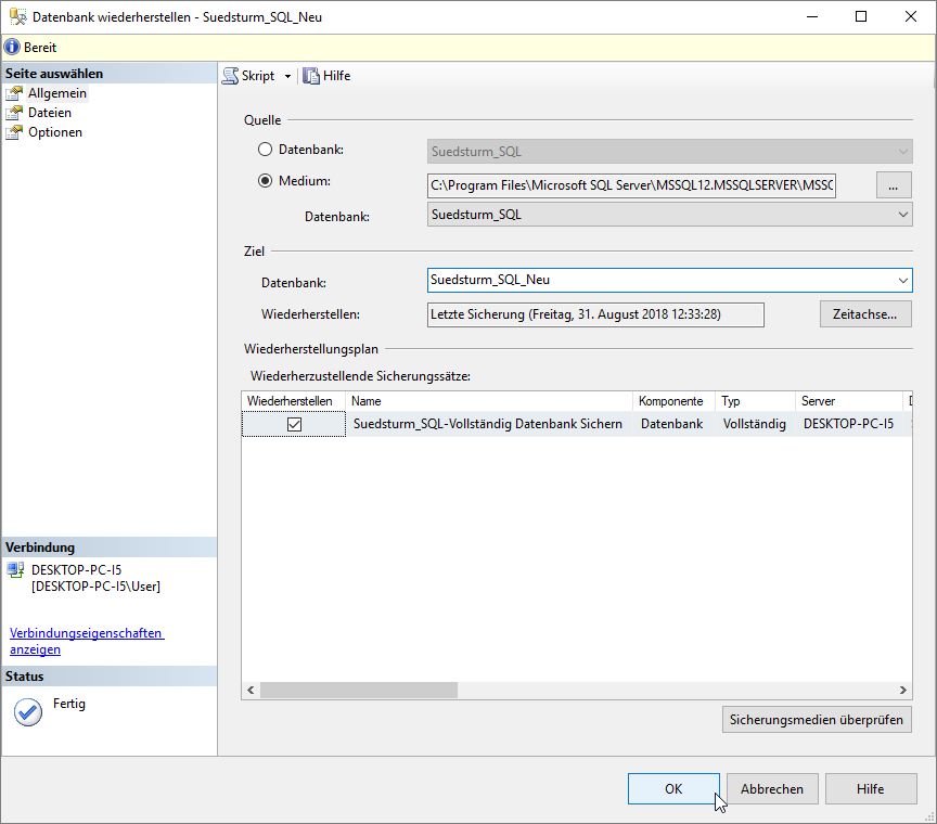 Wiederherstellen einer Sicherung