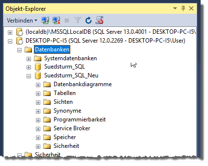 Die neue Datenbank im Objekt-Explorer