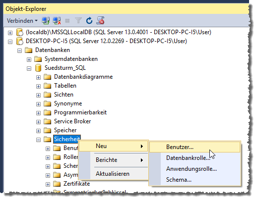 Hinzufügen des neuen Benutzers für die Datenbank