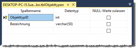Anlegen der Tabelle tblObjekttypen