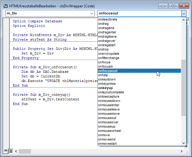 Implementieren der Ereignisse für m_Div