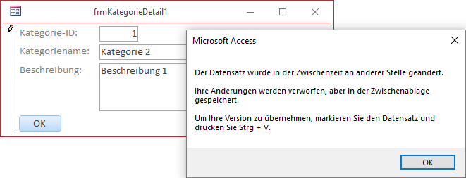 Neue, benutzerdefinierte Meldung beim Versuch, einen Datensatz zu ändern, der zwischenzeitlich an anderer Stelle geändert wurde.