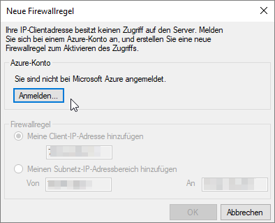 Firewallregel erforderlich