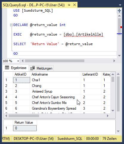 Ausführen der gespeicherten Prozedur