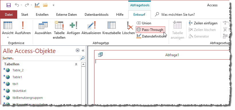 Umwandeln der Abfrage in eine Pass-Through-Abfrage