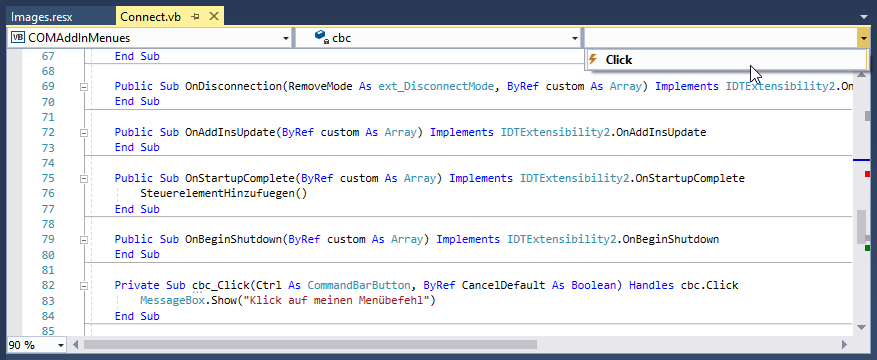 Anlegen der neuen Ereignisprozedur