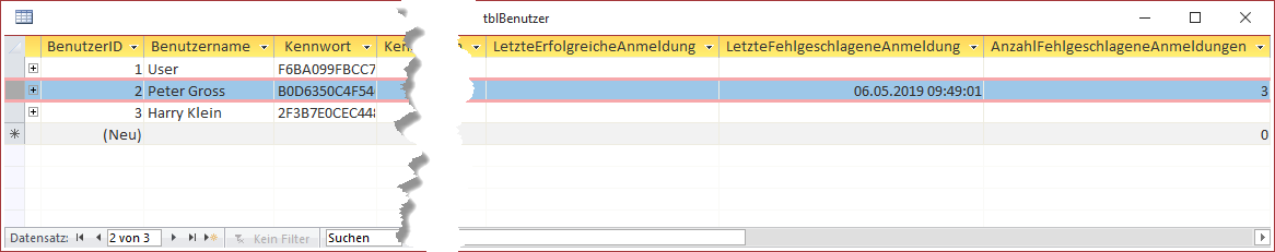 Speichern fehlgeschlagener Anmeldungen