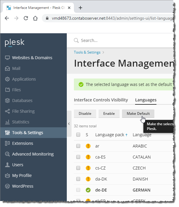 Einstellen der Sprache