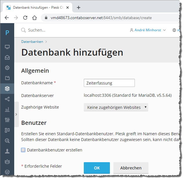Hinzufügen der neuen Datenbank